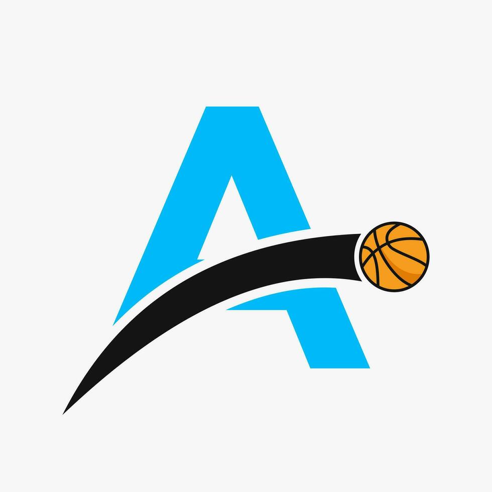 Basketball Logo On Letter A With Moving Basketball Icon. Basket Ball Logotype Symbol vector