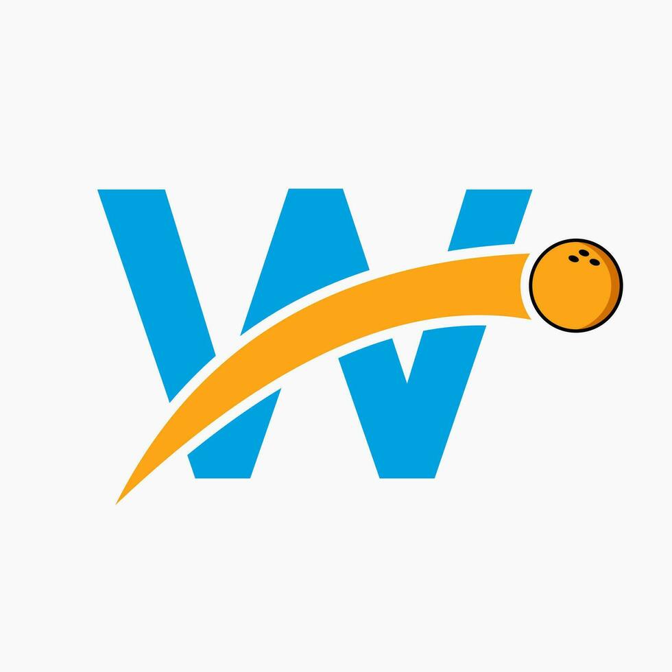 Letter W Bowling Logo. Bowling Ball Symbol With Moving Ball Icon vector