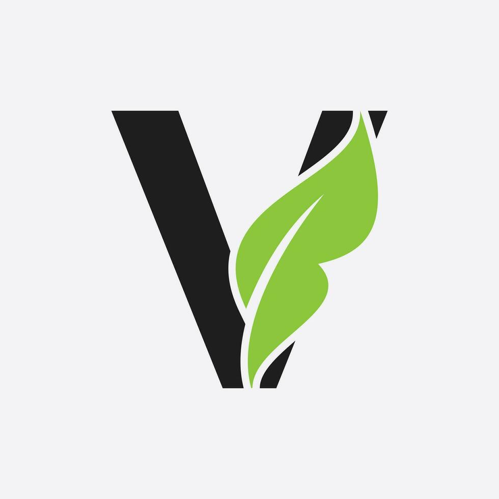 Letter V Leaf Logo. Eco Farm Logotype Vector Template. Organic Symbol