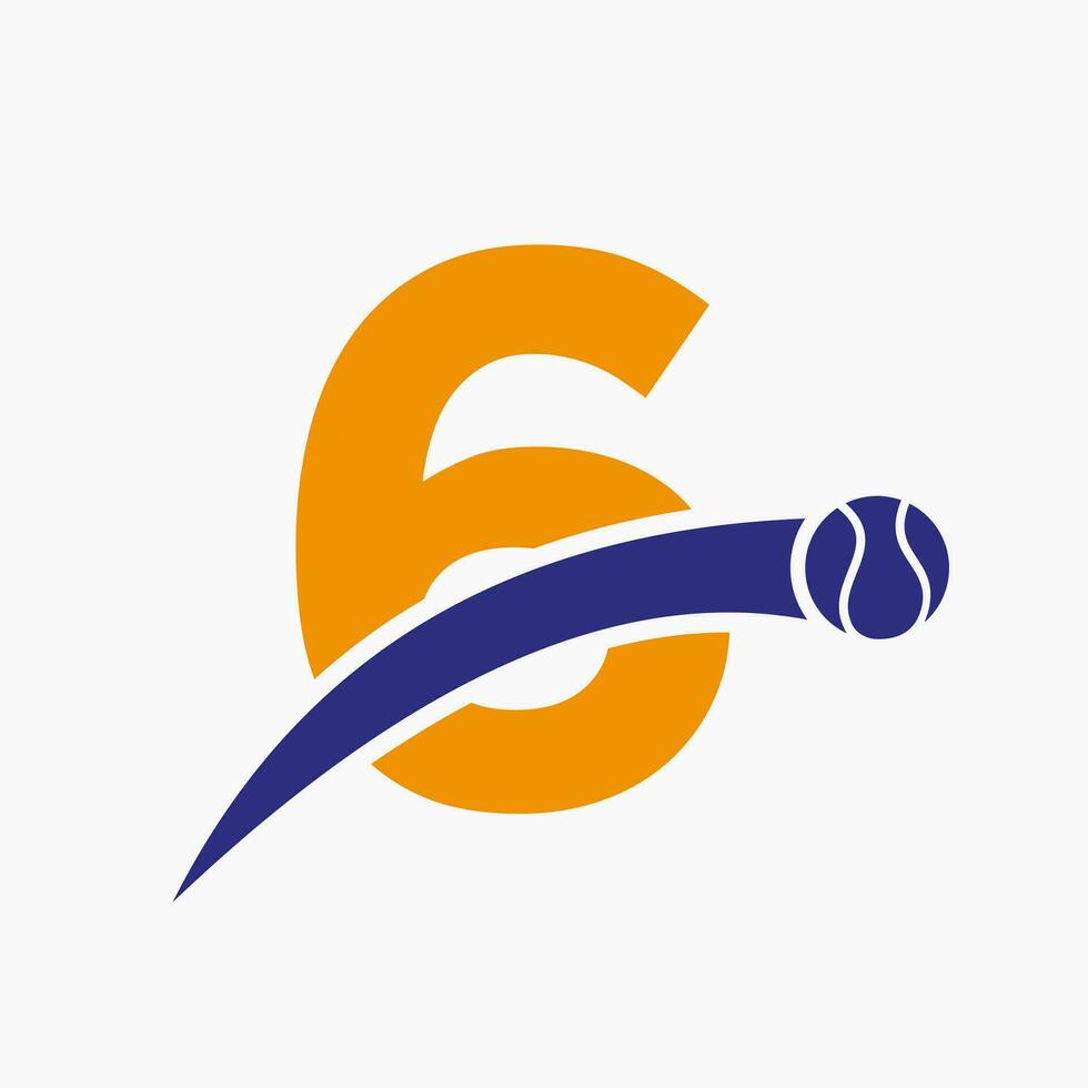 Tennis Logo On Letter 6 With Moving Tennis Ball Icon. Tennis Logo Template vector