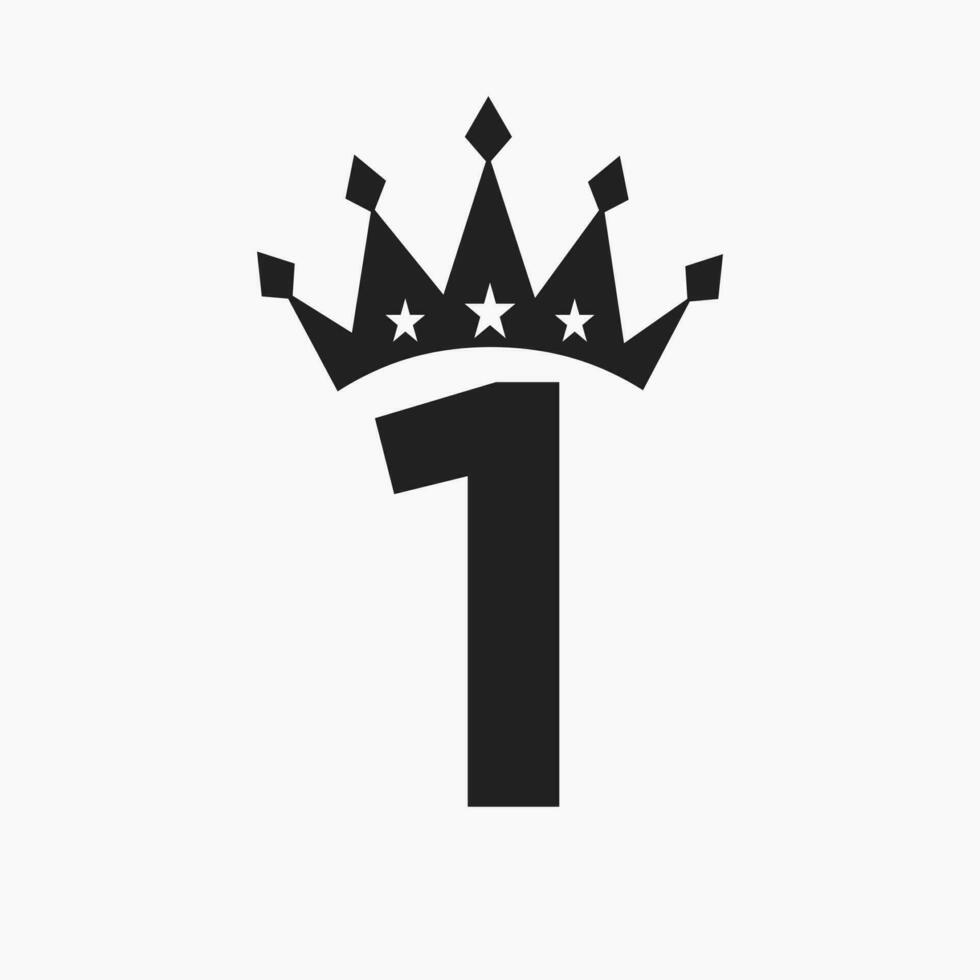Crown Logo On Letter 1 Luxury Symbol. Crown Logotype Template vector