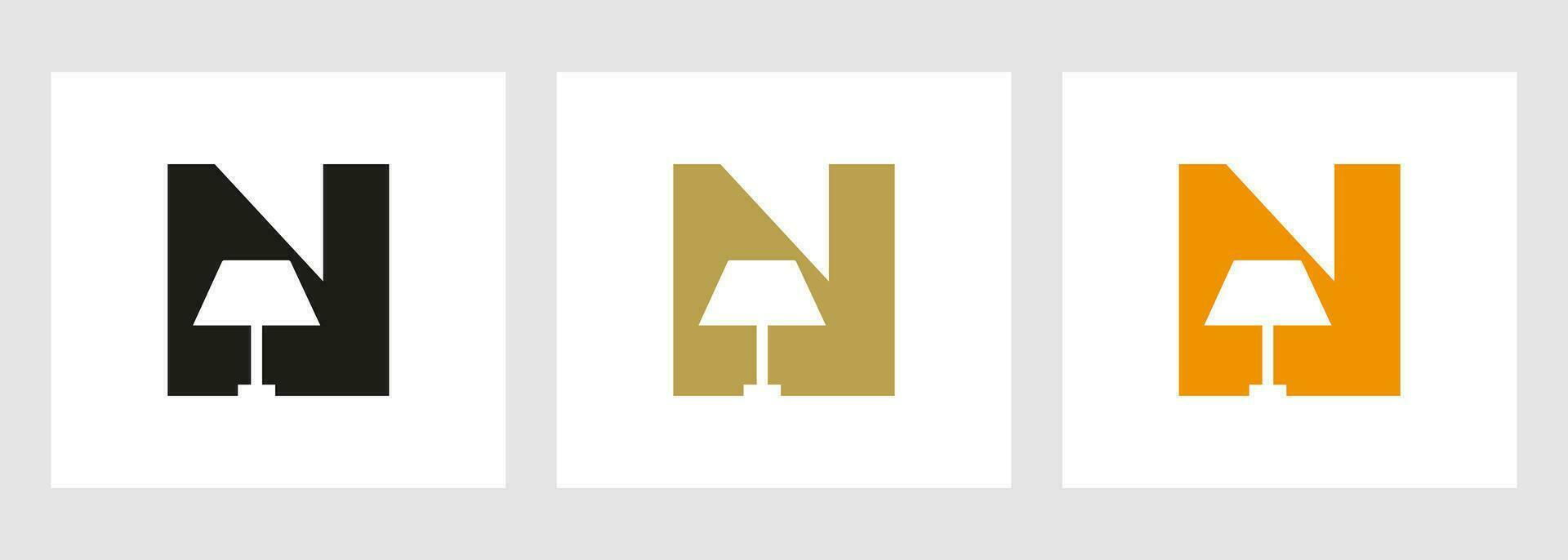 Lamp Logo On Letter N. Lamp Symbol Vector Template