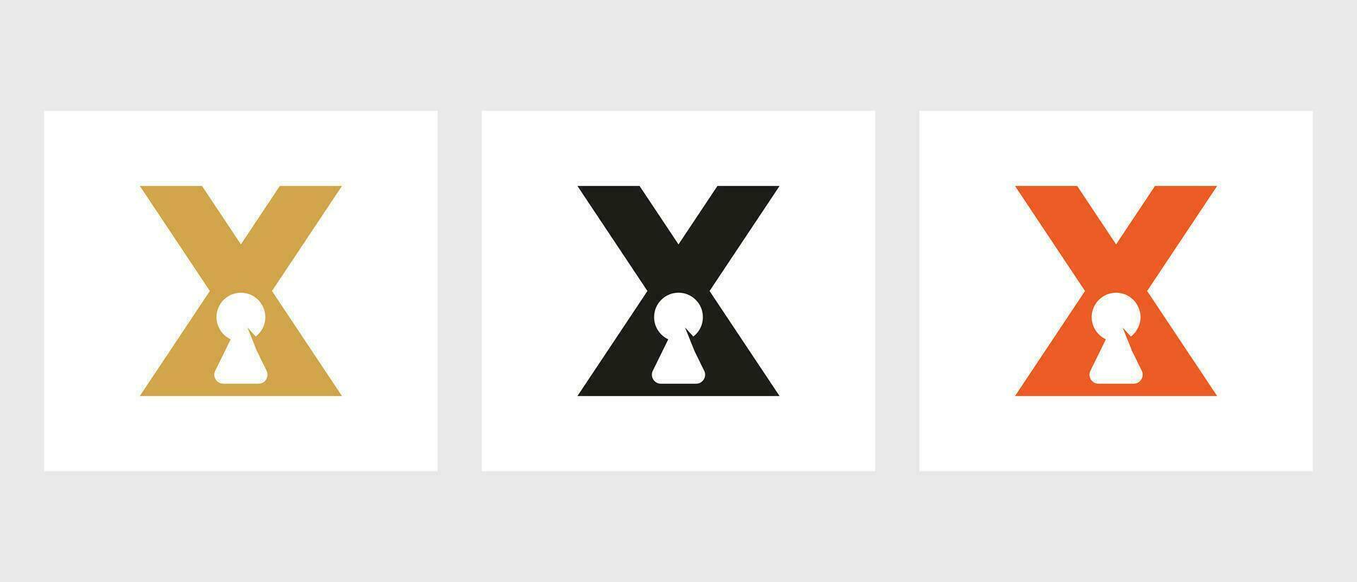 Letter X Key Hold Logo Design. Locked Icon, Security, Protection, Safe Symbol Vector Template