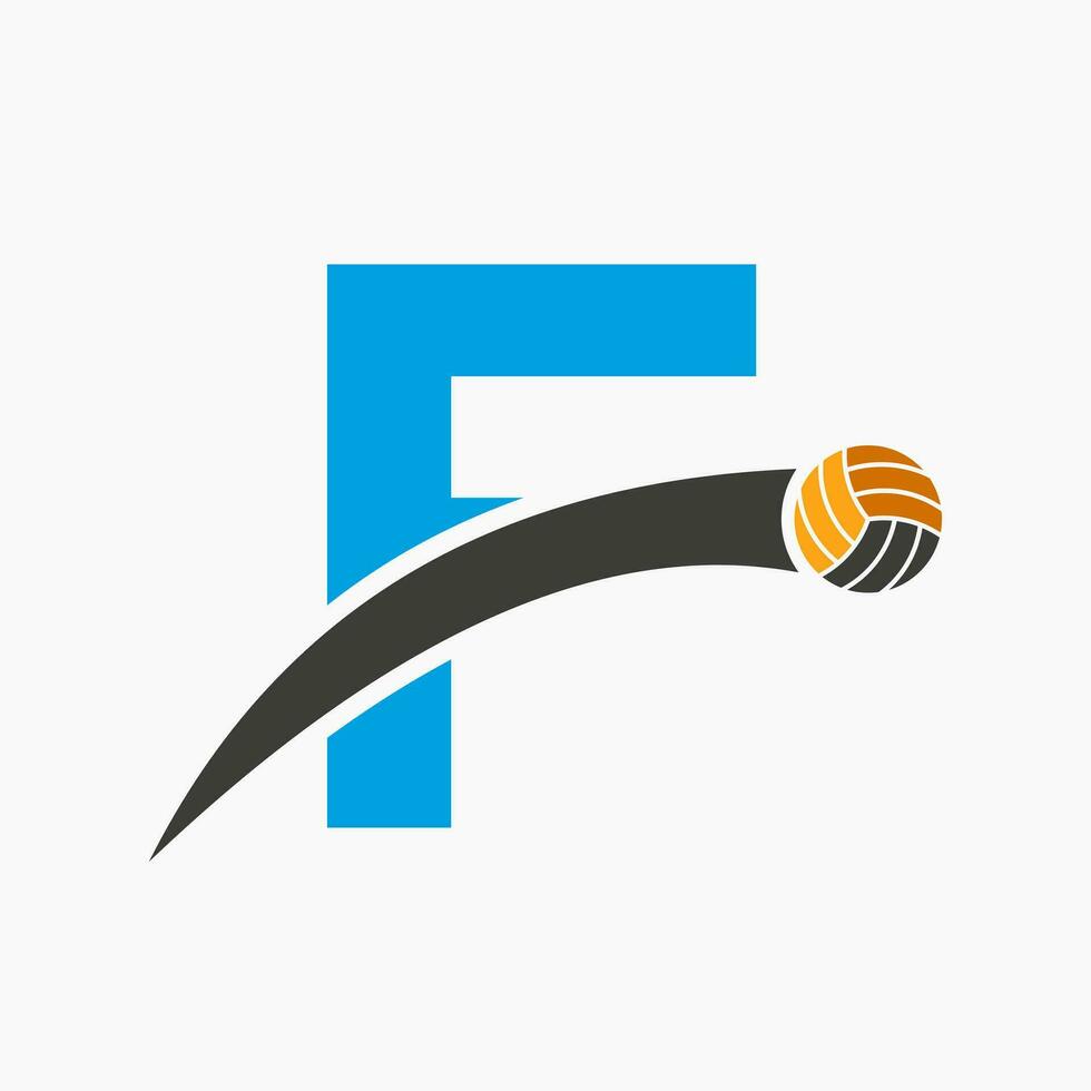 Volleyball Logo On Letter F With Moving Volleyball Ball Icon. Volley Ball Symbol vector