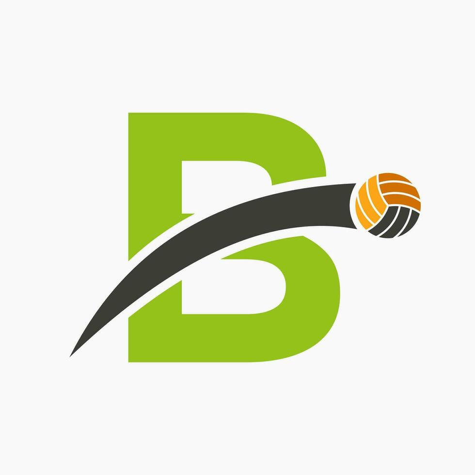 Volleyball Logo On Letter B With Moving Volleyball Ball Icon. Volley Ball Symbol vector
