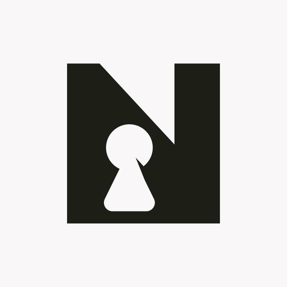 Letter N Key Hold Logo Design. Locked Icon, Security, Protection, Safe Symbol Vector Template