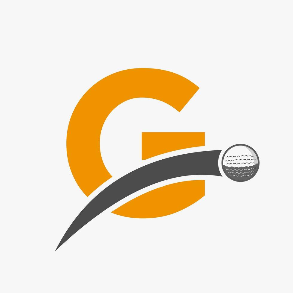 Golf Logo On Letter G Concept With Moving Golf Ball Icon. Hockey Sport Logotype Symbol vector