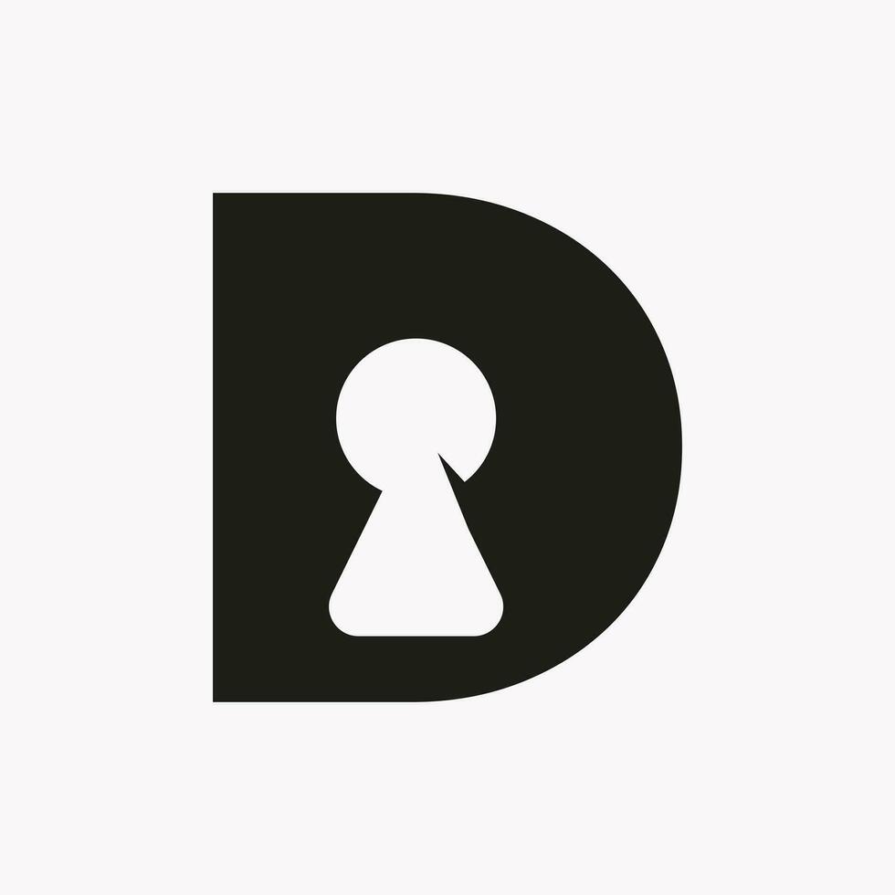 Letter D Key Hold Logo Design. Locked Icon, Security, Protection, Safe Symbol Vector Template