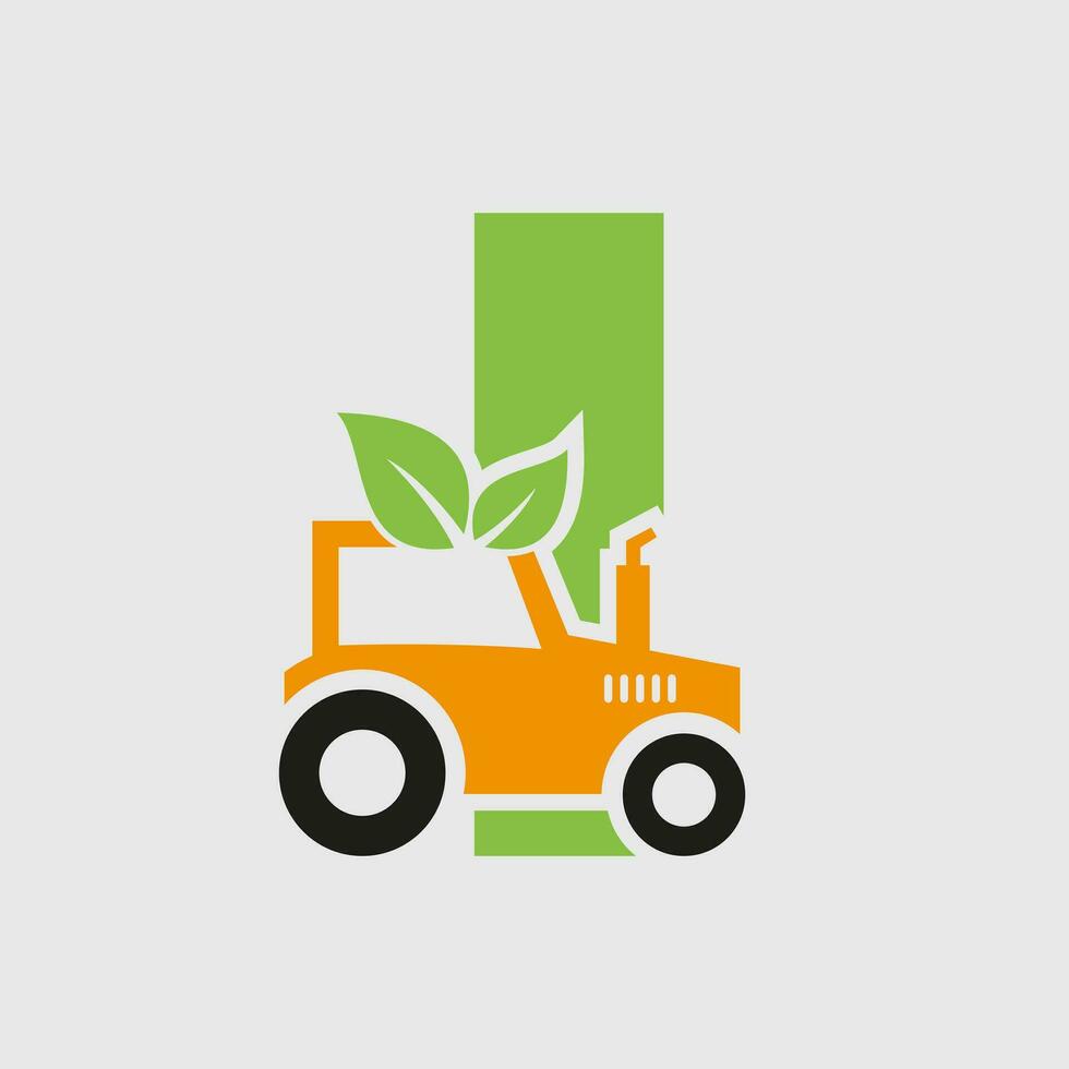 Letter I Agriculture Logo Concept With Tractor Icon Vector Template. Eco Farm Symbol