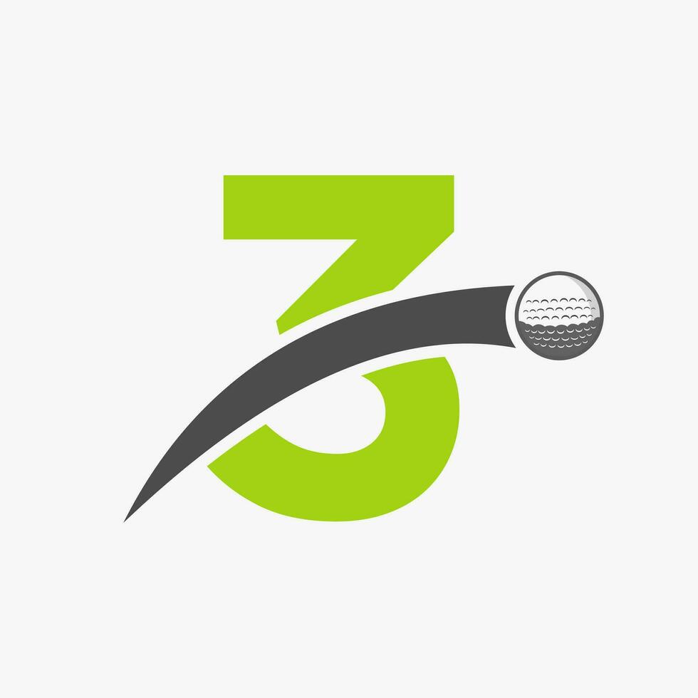 Golf Logo On Letter 3 Concept With Moving Golf Ball Icon. Hockey Sport Logotype Symbol vector