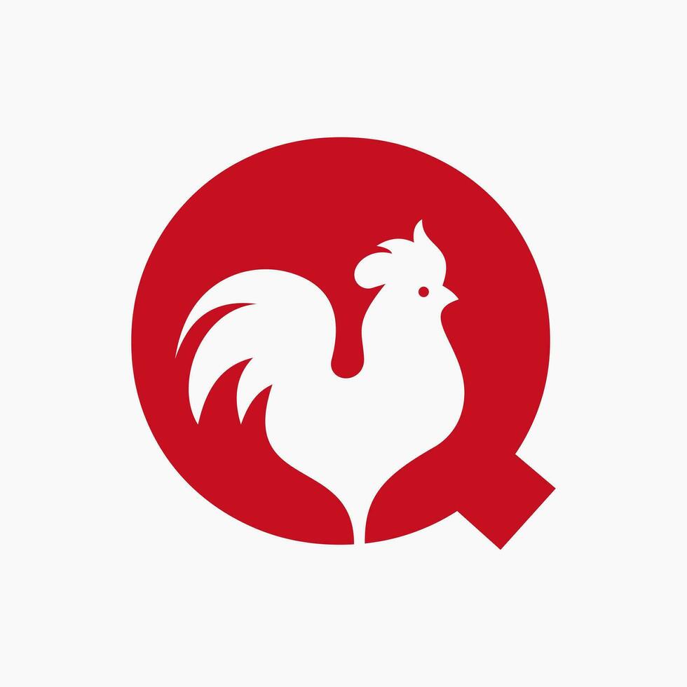 Letter Q Poultry Logo With Hen Symbol. Chicken Logo, Rooster Sigh Vector Template