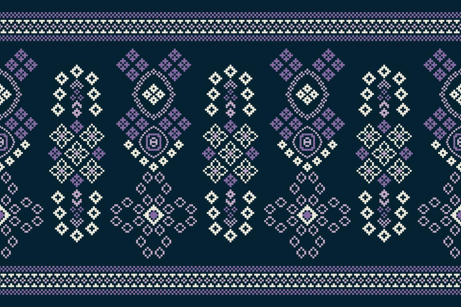 Ethnic geometric fabric pattern Cross Stitch.Ikat embroidery Ethnic oriental Pixel pattern navy blue background. Abstract,vector,illustration. Texture,clothing,frame,decoration,motifs,silk wallpaper. vector