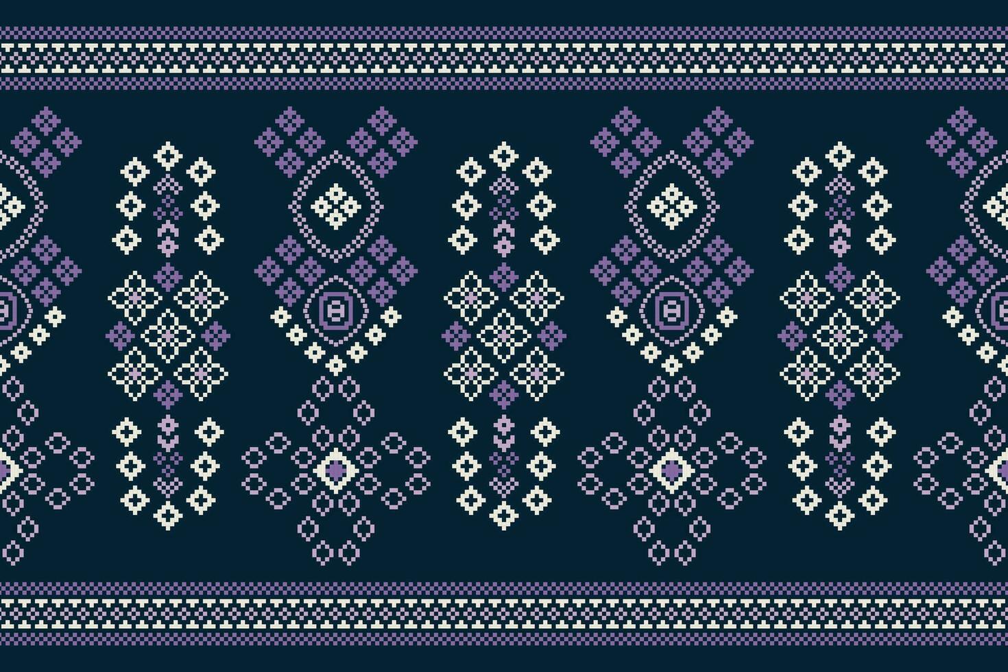 Ethnic geometric fabric pattern Cross Stitch.Ikat embroidery Ethnic oriental Pixel pattern navy blue background. Abstract,vector,illustration. Texture,clothing,frame,decoration,motifs,silk wallpaper. vector