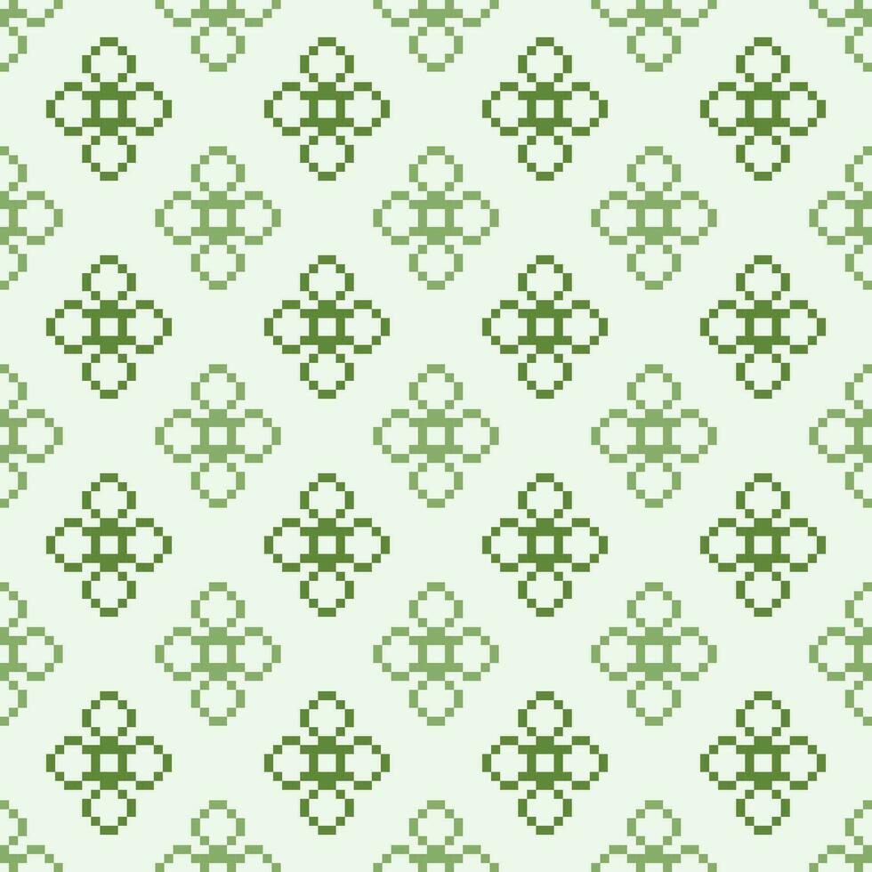 Ethnic geometric fabric pattern Cross Stitch.Ikat embroidery Ethnic oriental Pixel pattern four leaf clover green background. Abstract,vector,illustration. Texture,clothing,frame,motifs,wallpaper. vector