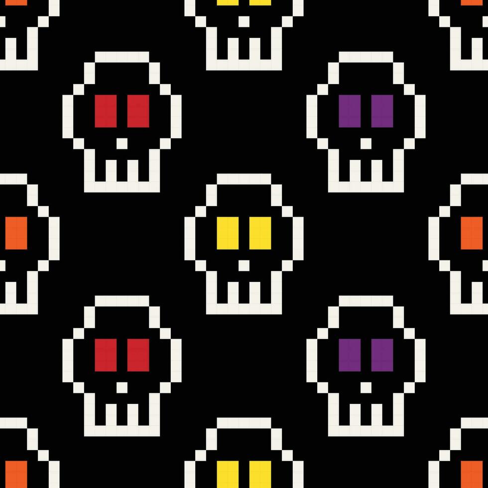 Vector fabric pattern illustration black background pixel cross stitch abstract skull patterns cute vertical skulls black color tone halloween background 23.7.23 5