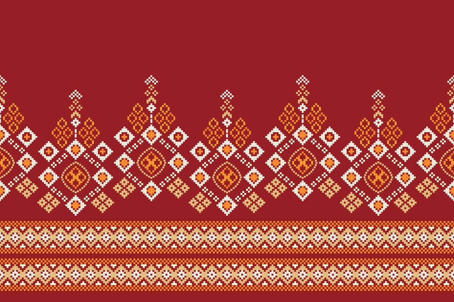 Ethnic geometric fabric pattern Cross Stitch.Ikat embroidery Ethnic oriental Pixel pattern red background. Abstract,vector,illustration. Texture,clothing,frame,decoration,motifs,silk wallpaper. vector