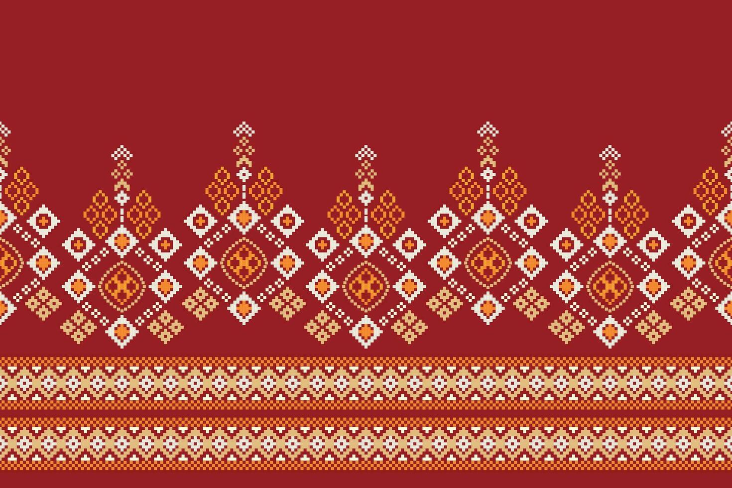 étnico geométrico tela modelo cruzar puntada.ikat bordado étnico oriental píxel modelo rojo antecedentes. resumen, vector, ilustración. textura,ropa,marco,decoración,motivos,seda fondo de pantalla. vector