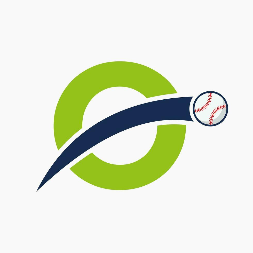 béisbol logo en letra o con Moviente béisbol icono. béisbol logotipo modelo vector