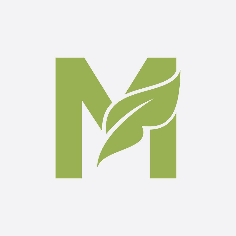 Letter M Leaf Logo. Eco Farm Logotype Vector Template. Organic Symbol