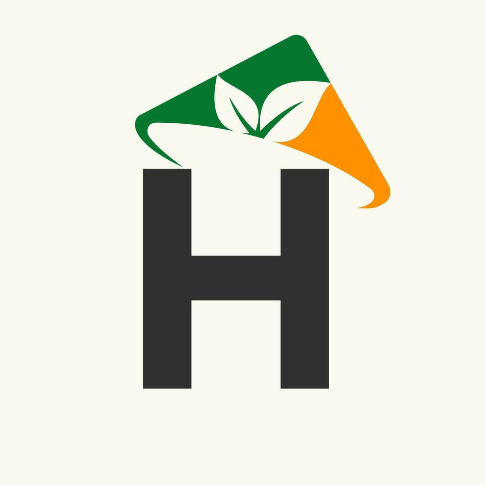 Agriculture Logo On Letter H Concept With Farmer Hat Icon. Farming Logotype Template vector