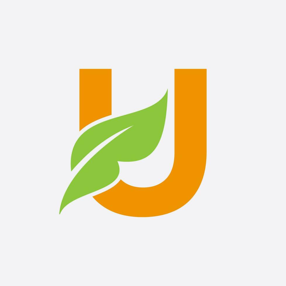 Letter U Leaf Logo. Eco Farm Logotype Vector Template. Organic Symbol