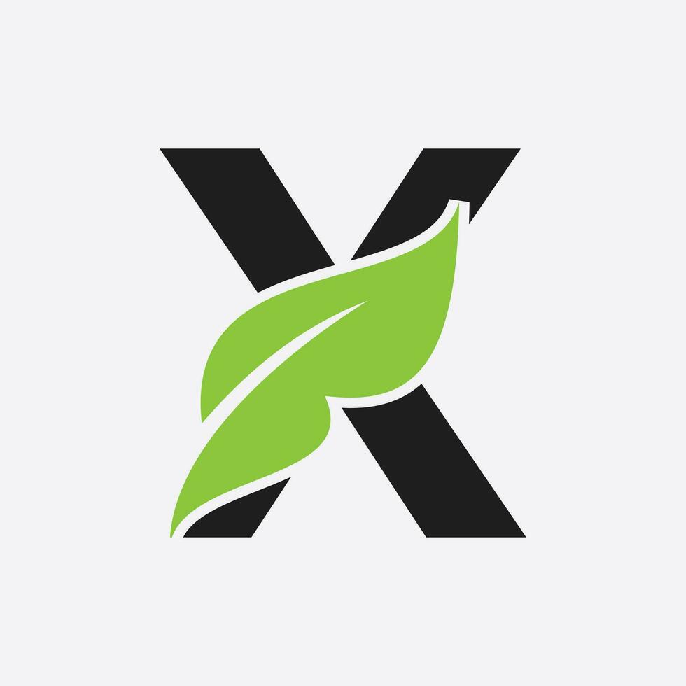 Letter X Leaf Logo. Eco Farm Logotype Vector Template. Organic Symbol