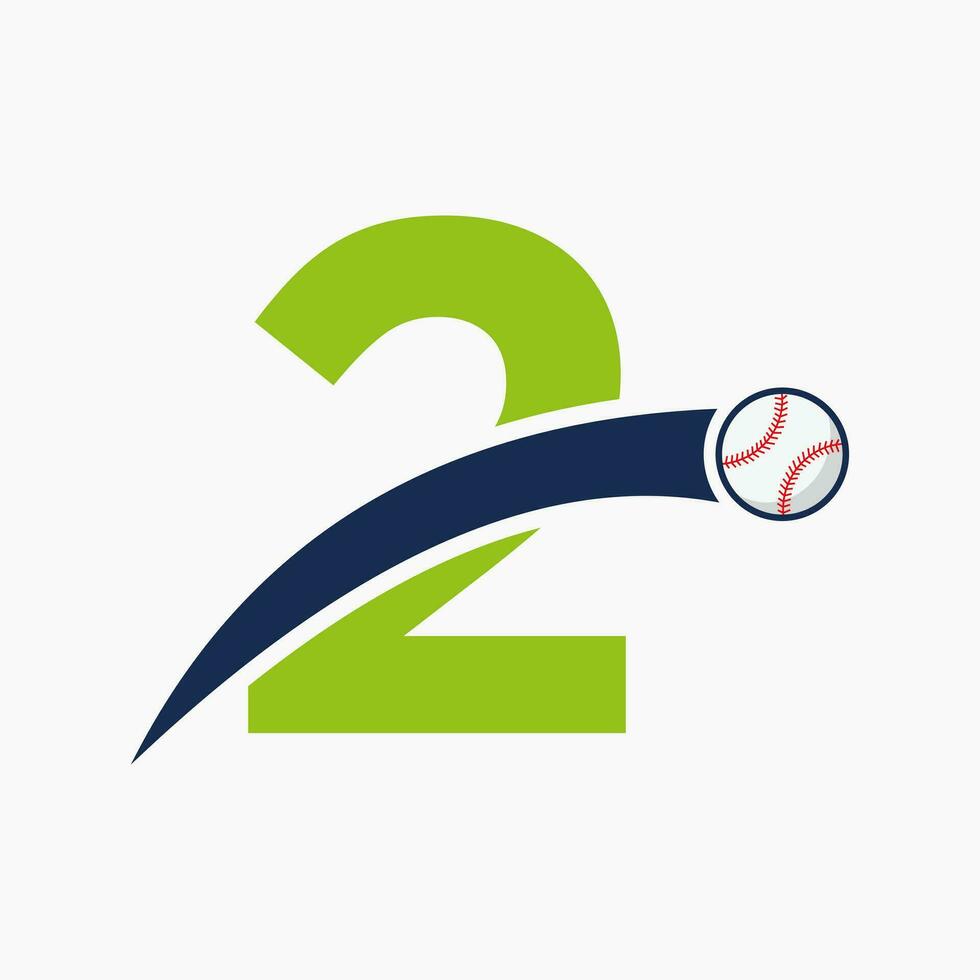 béisbol logo en letra 2 con Moviente béisbol icono. béisbol logotipo modelo vector