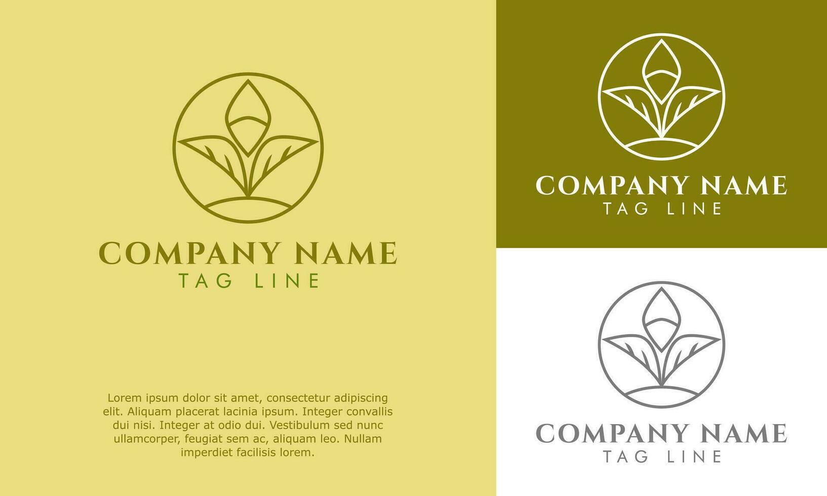 Tropical plant leaf logo. Round emblem nature logo in a circle linear style. Suitable for natural products, flower shop, cosmetics, ecology concepts, health, spa, yoga Center. vector