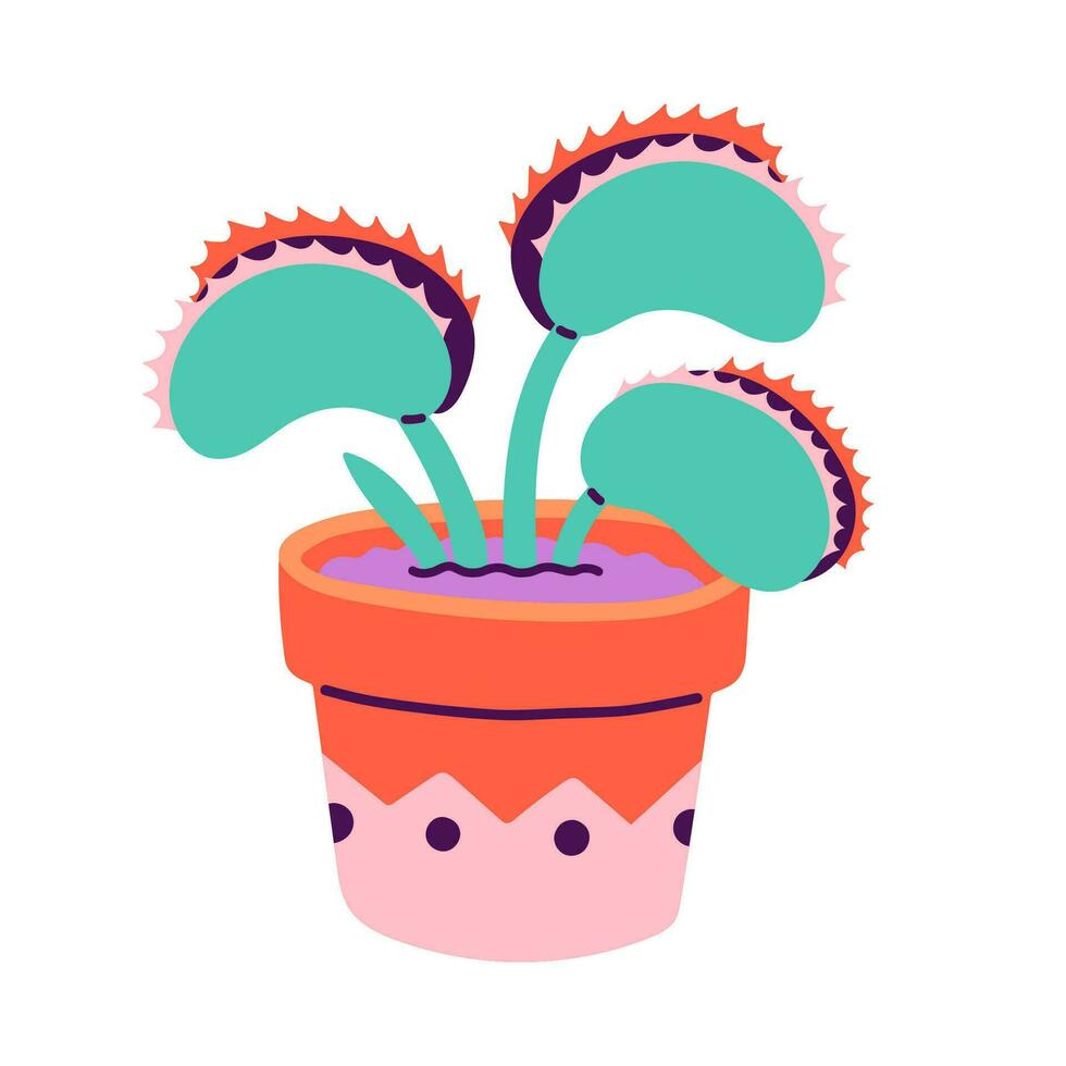 Happy Halloween illustration. Vector cute illustrations of venus flytrap in trendy colors for postcard creation