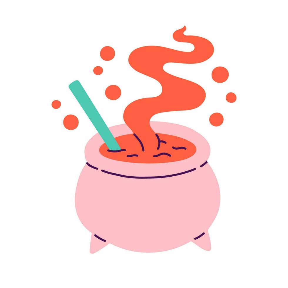 Happy Halloween illustration. Vector cute illustration of pink witch pot in trendy colors for postcard, flyer, banner