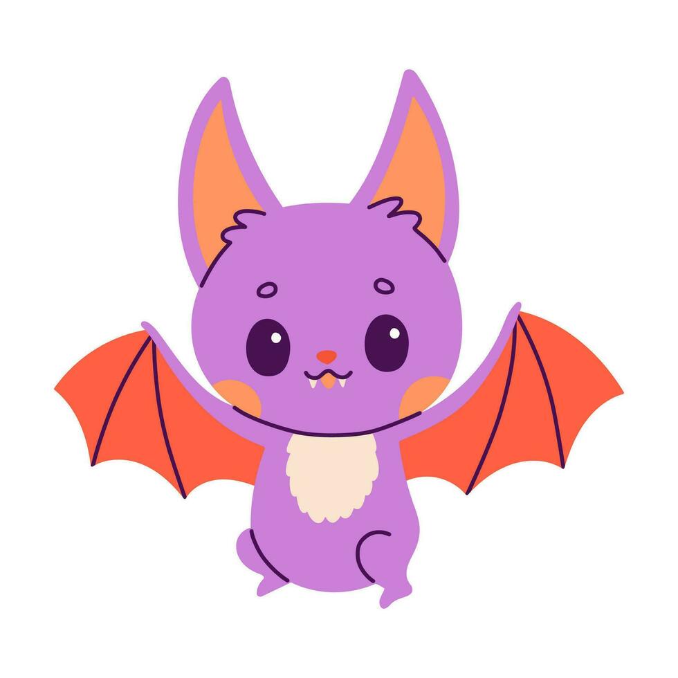 Happy Halloween illustration. Vector cute illustration of purple bat in trendy colors for postcard, flyer, banner