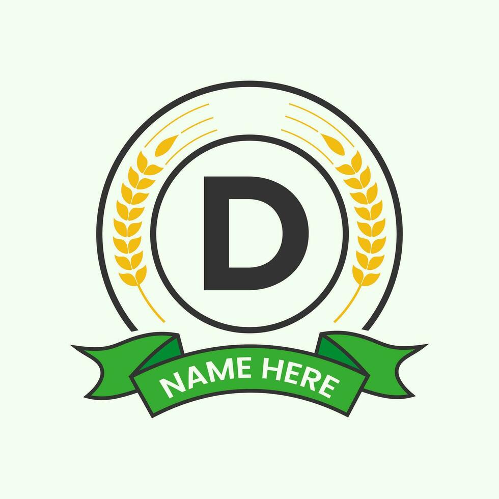 Agriculture Logo On Letter D Concept. Agro Farming Logotype for Bakery, Bread, Cake, Cafe, Pastry Identity vector