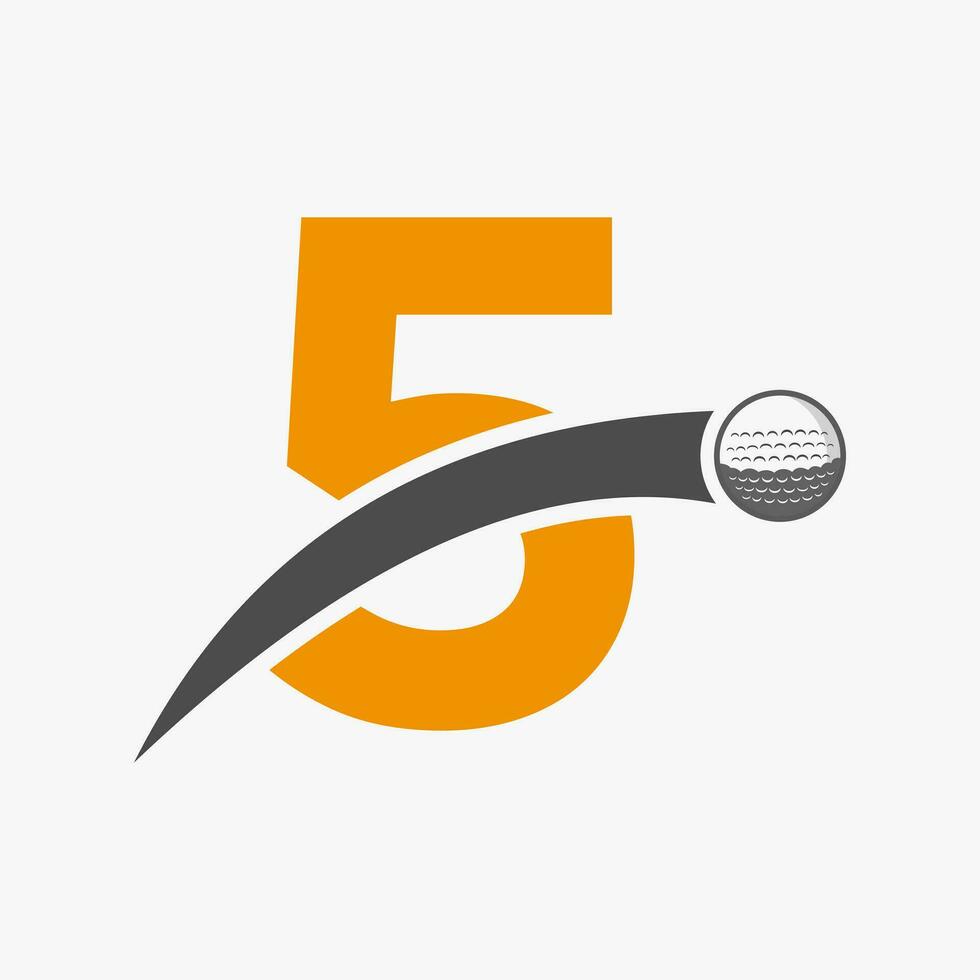 Golf Logo On Letter 5 Concept With Moving Golf Ball Icon. Hockey Sport Logotype Symbol vector