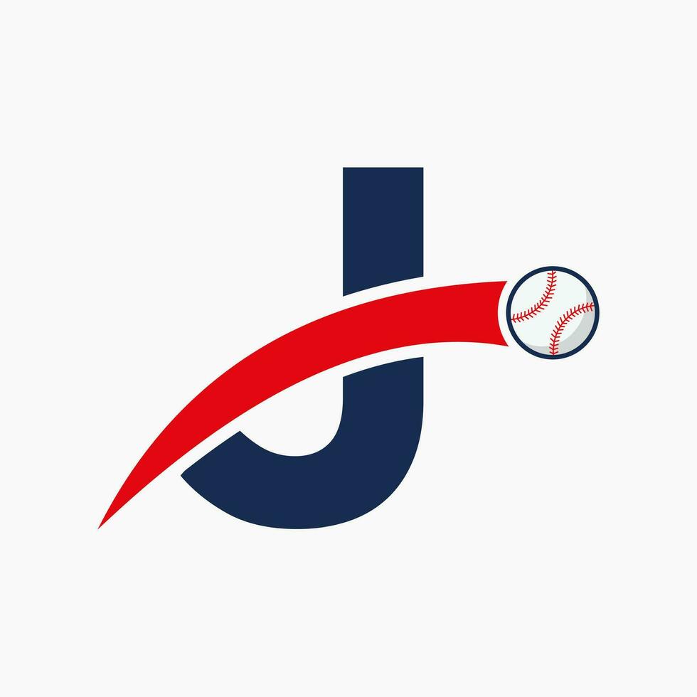 béisbol logo en letra j con Moviente béisbol icono. béisbol logotipo modelo vector