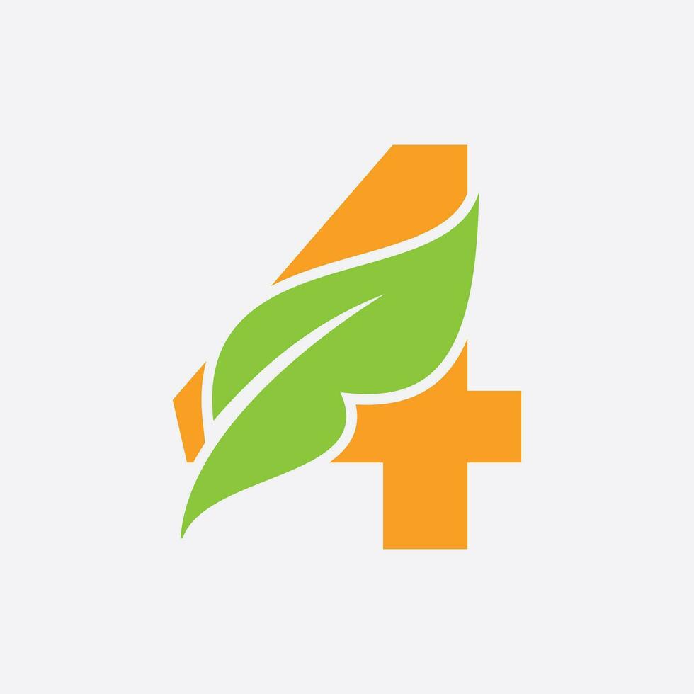 Letter 4 Leaf Logo. Eco Farm Logotype Vector Template. Organic Symbol