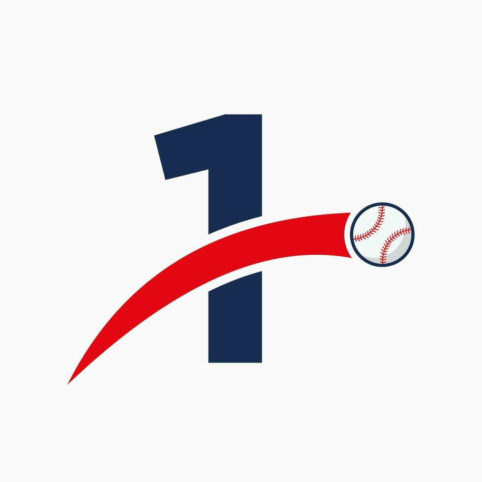 béisbol logo en letra 1 con Moviente béisbol icono. béisbol logotipo modelo vector