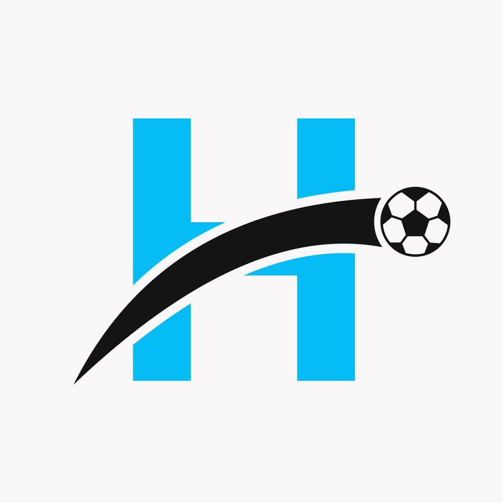 Football Logo On Letter H With Moving Football Icon. Soccer Logo Template vector