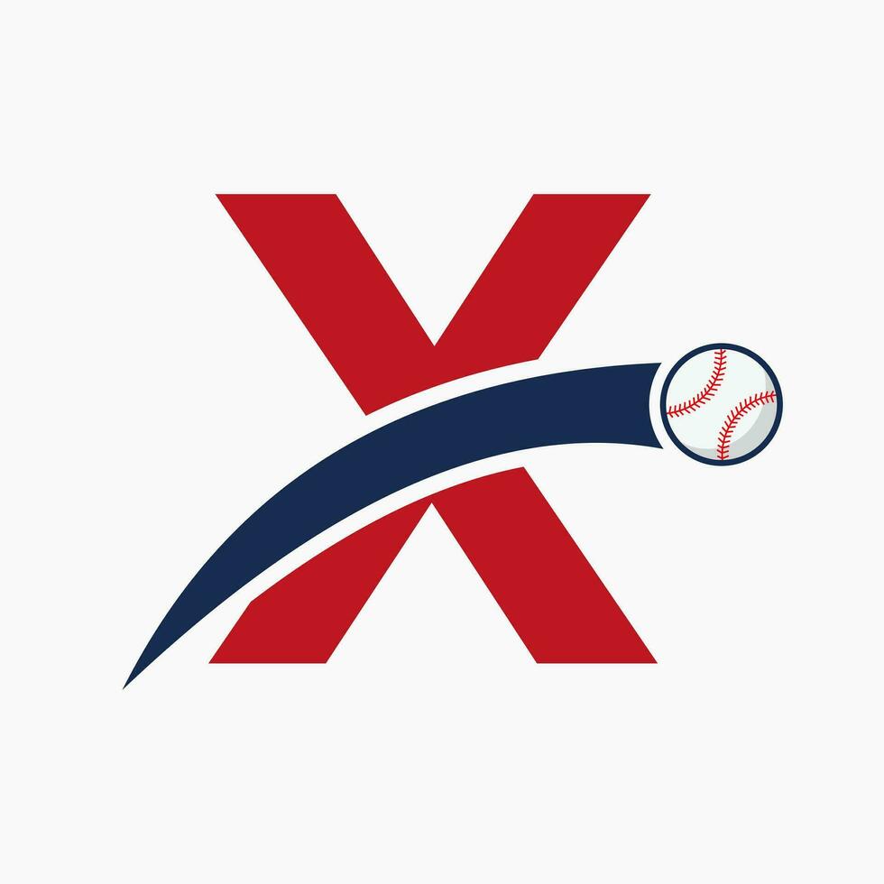béisbol logo en letra X con Moviente béisbol icono. béisbol logotipo modelo vector
