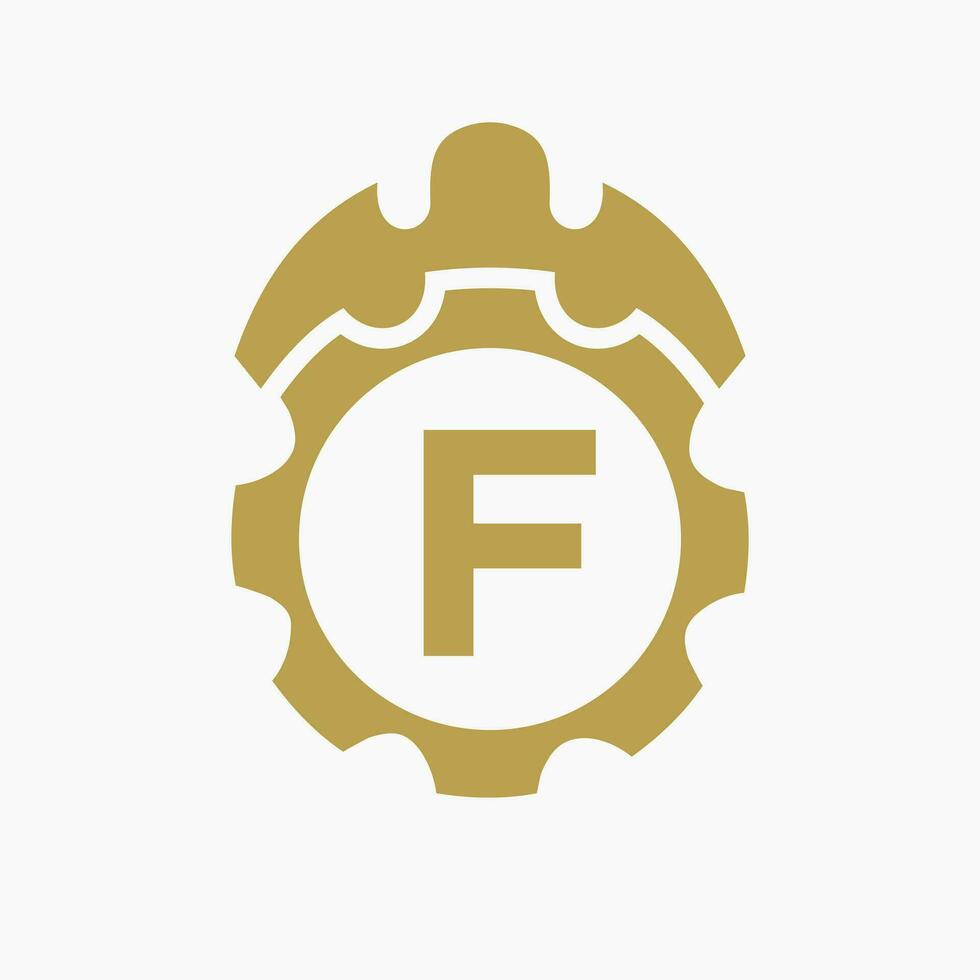 Construction Logo Letter F Concept With Gear Icon. Engineering Architect Repair Logotype vector