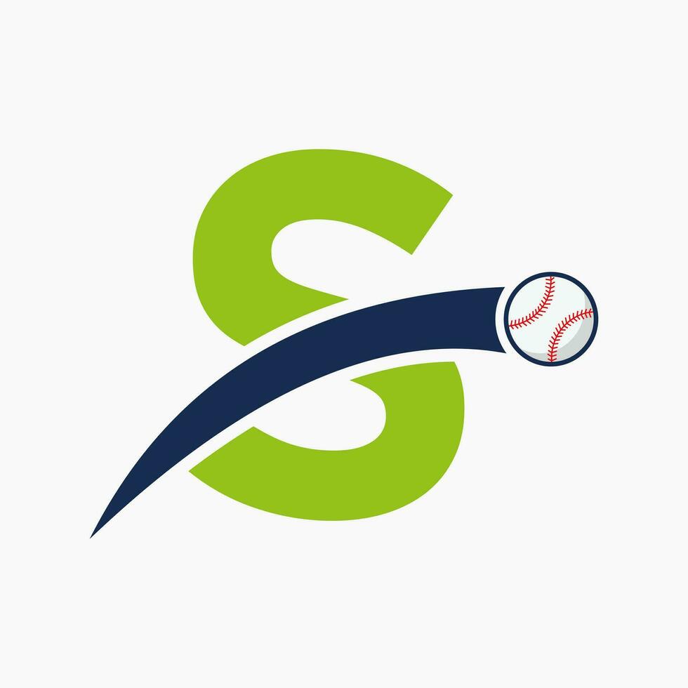 Baseball Logo On Letter S With Moving Baseball Icon. Baseball Logotype Template vector