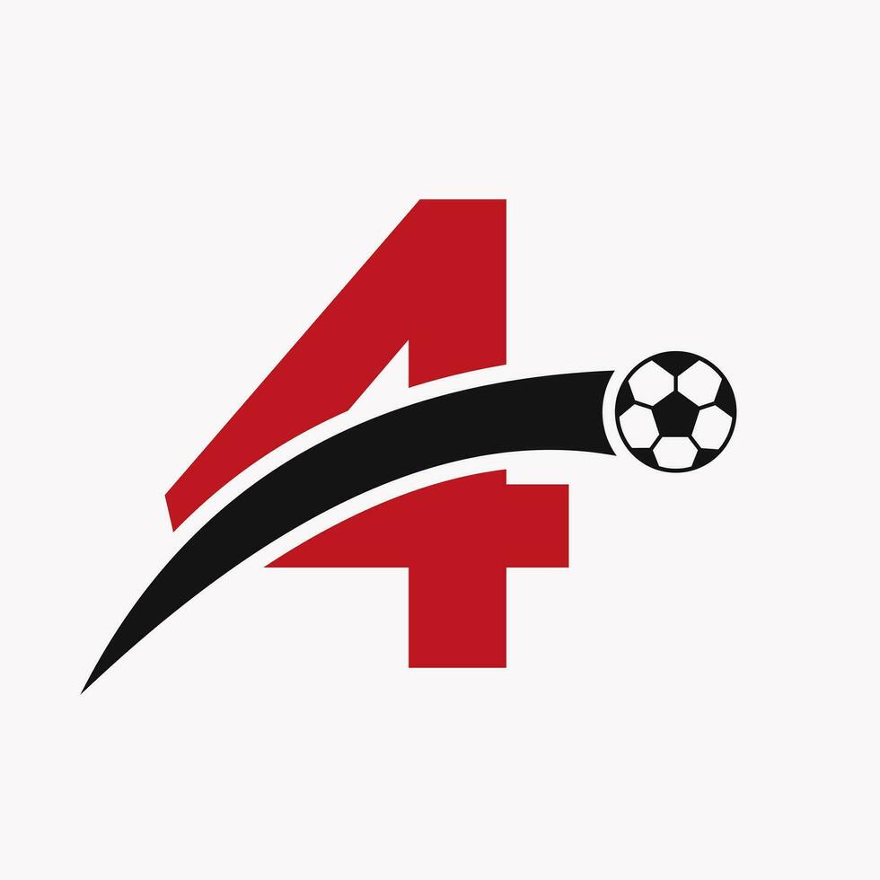 Football Logo On Letter 4 With Moving Football Icon. Soccer Logo Template vector