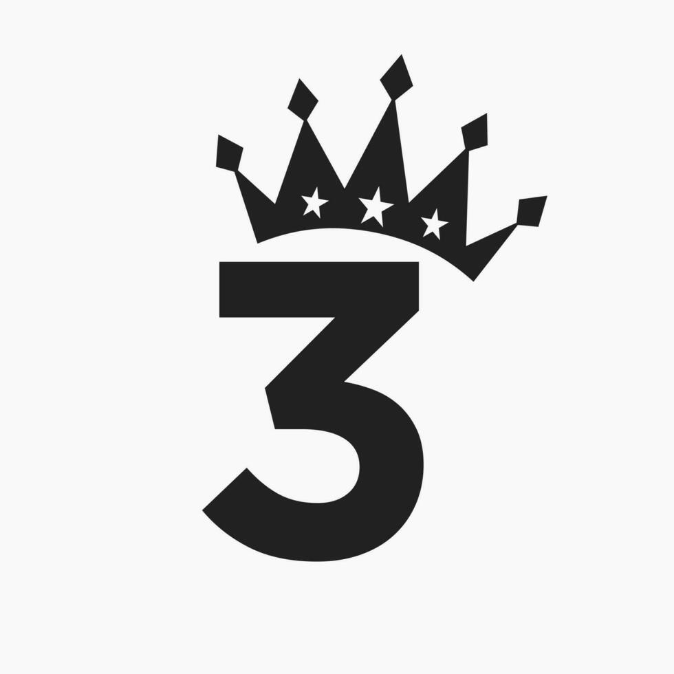 Crown Logo On Letter 3 Luxury Symbol. Crown Logotype Template vector