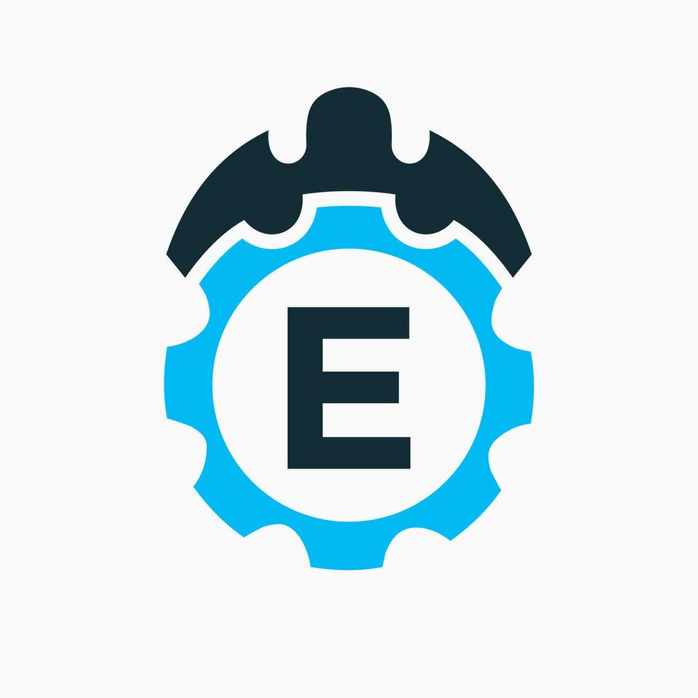 Construction Logo Letter E Concept With Gear Icon. Engineering Architect Repair Logotype vector