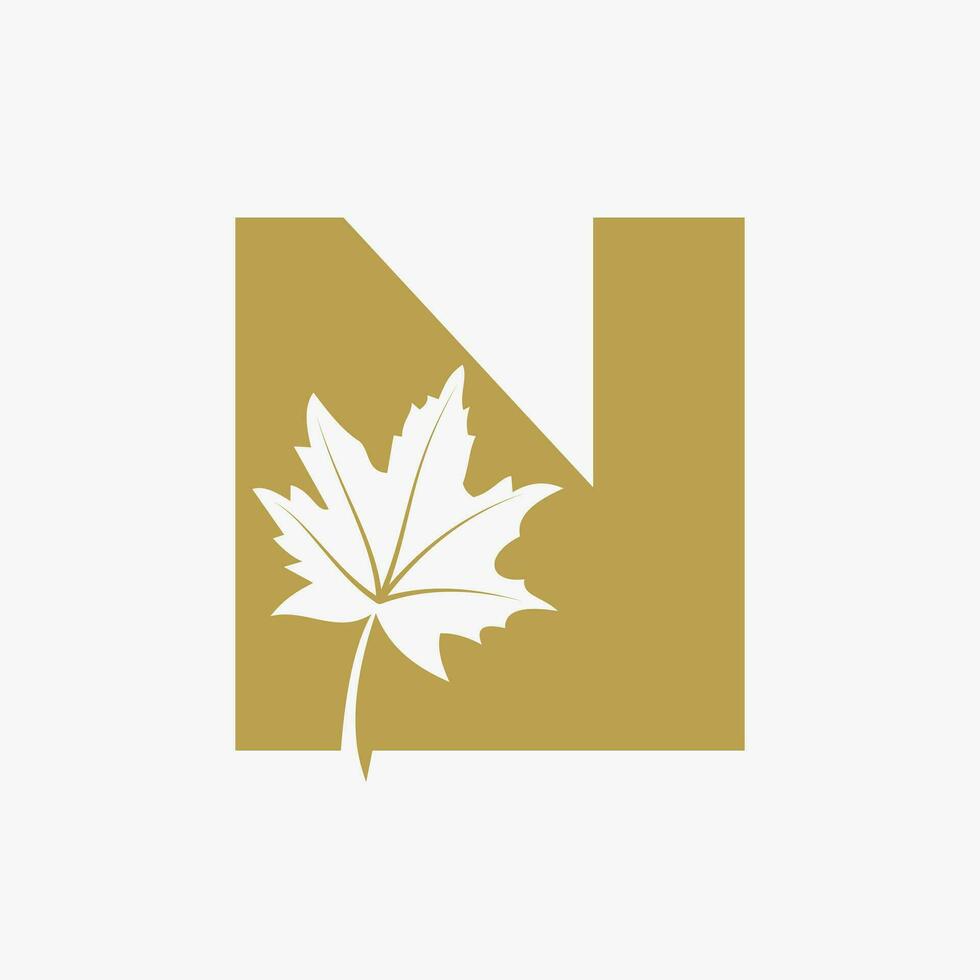 Letter N Maple Leaf Elegant Logo. Maple Leaf Logotype Vector Template
