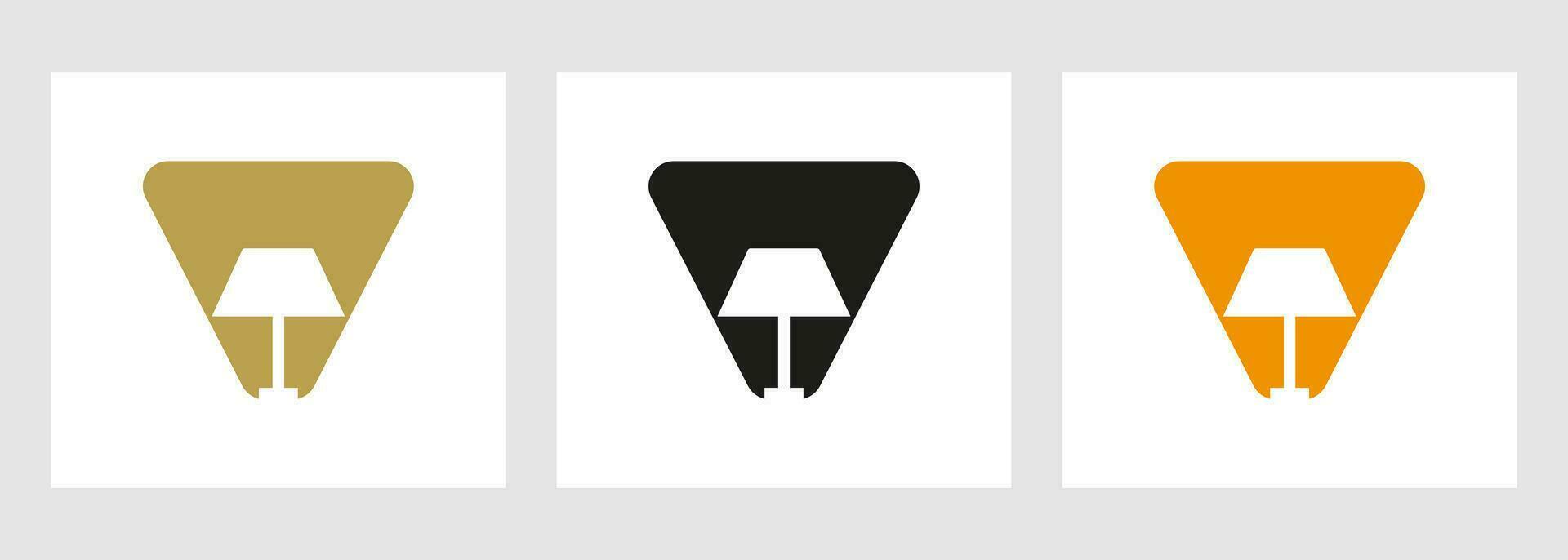 Lamp Logo On Letter V. Lamp Symbol Vector Template