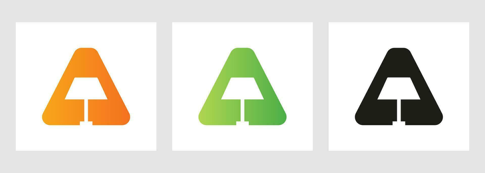 Lamp Logo On Letter A. Lamp Symbol Vector Template