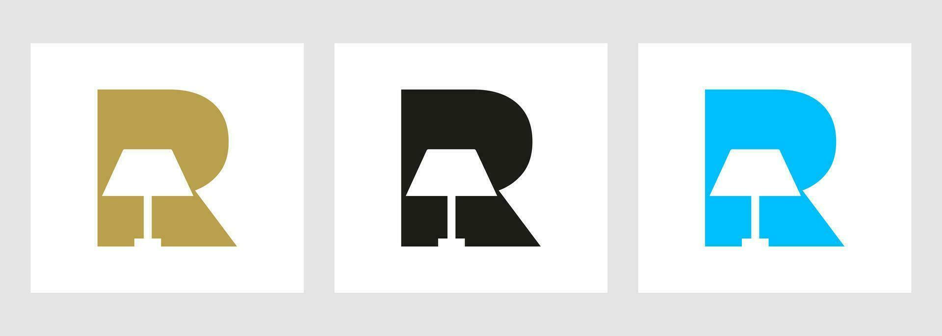 Lamp Logo On Letter R. Lamp Symbol Vector Template