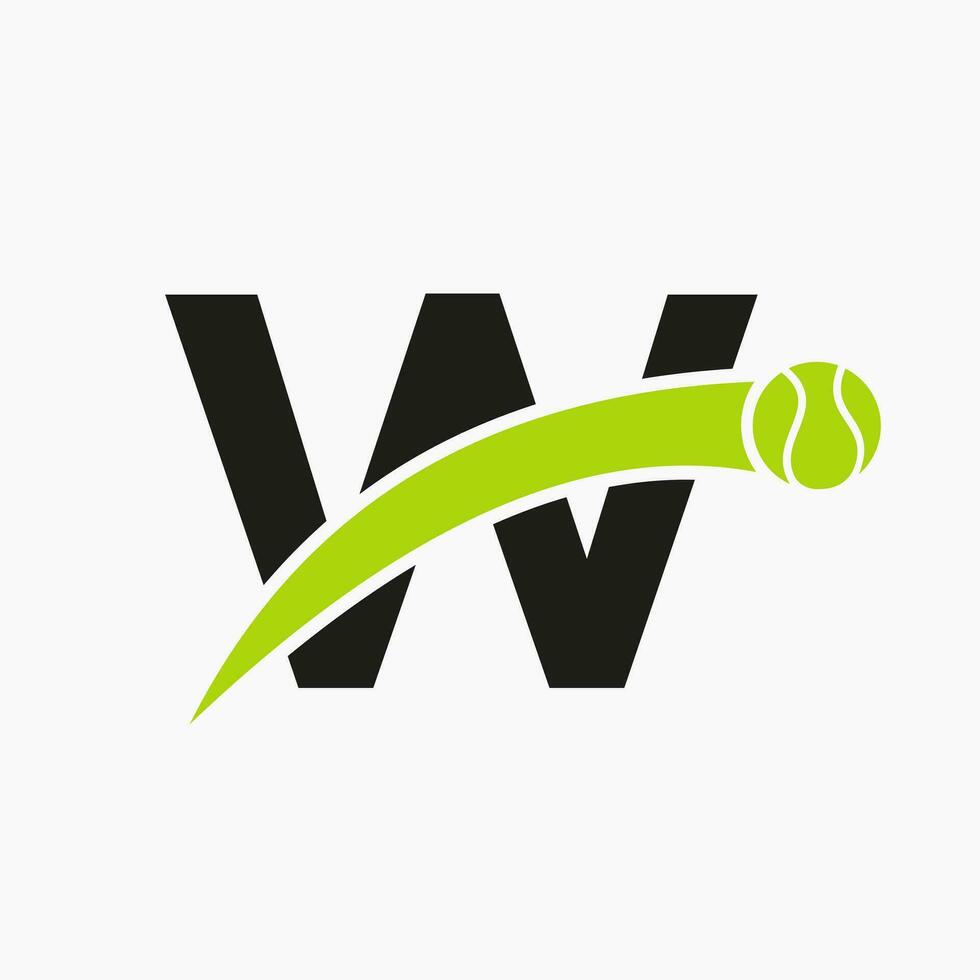 Tennis Logo On Letter W With Moving Tennis Ball Icon. Tennis Logo Template vector