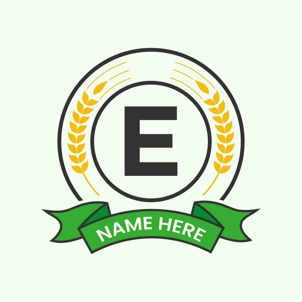 Agriculture Logo On Letter E Concept. Agro Farming Logotype for Bakery, Bread, Cake, Cafe, Pastry Identity vector