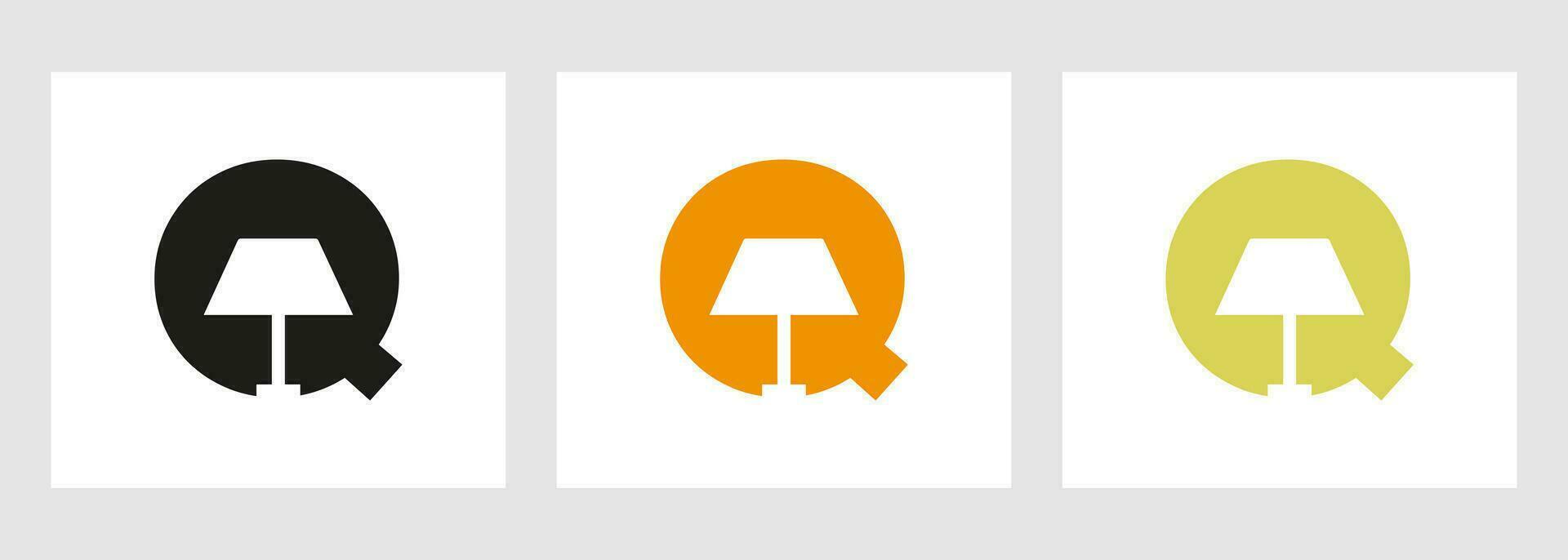 Lamp Logo On Letter Q. Lamp Symbol Vector Template